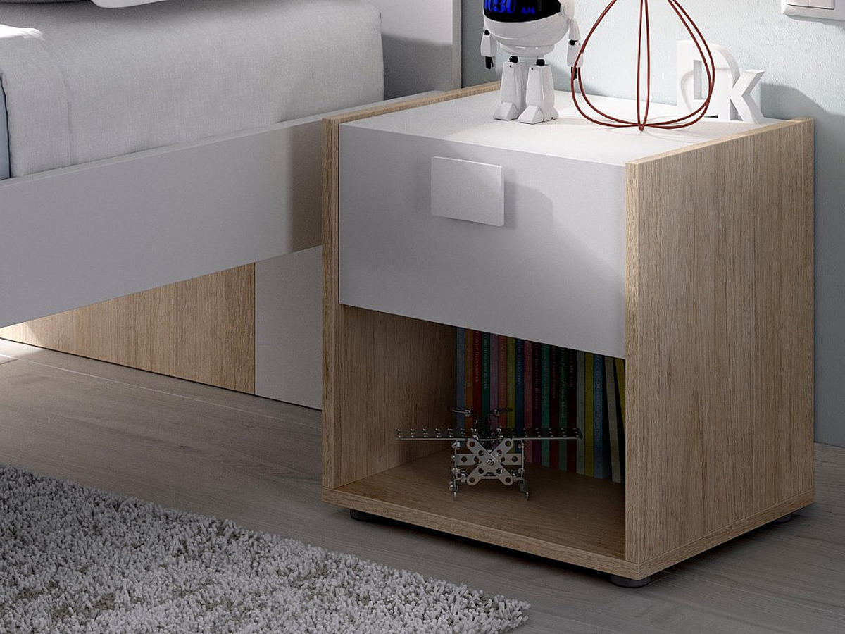 NACHTTISCH - 42 cm x 33 cm - Holz, Platte - Naturfarben Hell, Weiß - SONIA - Naturfarben/Weiß, Holz (42/40/33cm) - Vente-Unique