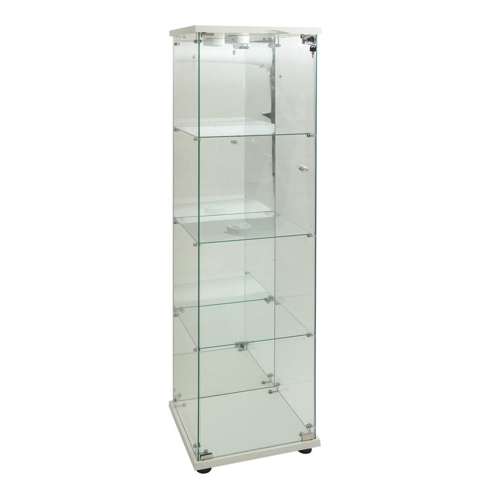 VITRINE - Glasvitrine mit 4 Ebenen - integrierte LED-Beleuchtung - Weißer Holzboden - Weiß, Glas (42.5/164/36.5cm) - DELFA