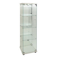 VITRINE - Glasvitrine mit 4 Ebenen - integrierte LED-Beleuchtung - Weißer Holzboden - Weiß, Glas (42.5/164/36.5cm) - DELFA