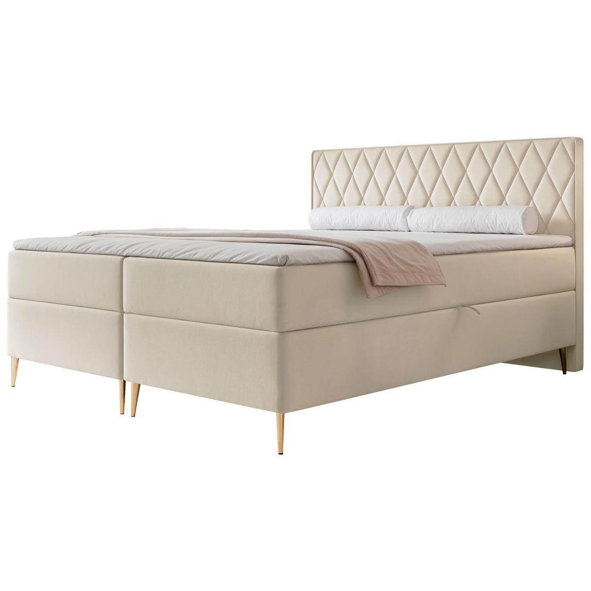 BOXBETT Caresso Hellbeige, Velours, 160x200 cm - Ecru/Goldfarben, Textil/Metall (160/200cm) - Selsey