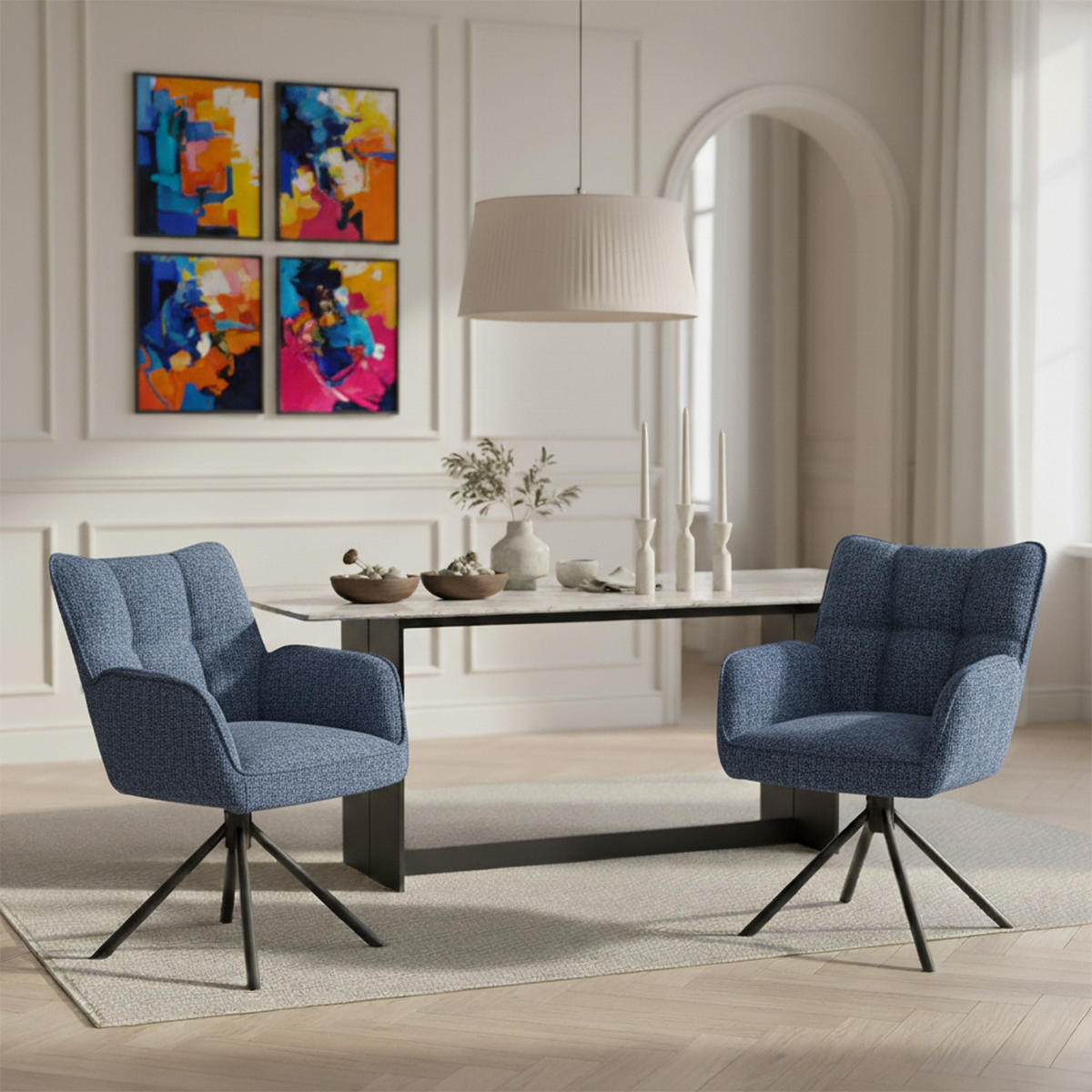 DREHSTUHL Mika-Daan 2er-Set - Blau/Schwarz, Textil/Metall (59/84/66cm) - DUBI Möbel