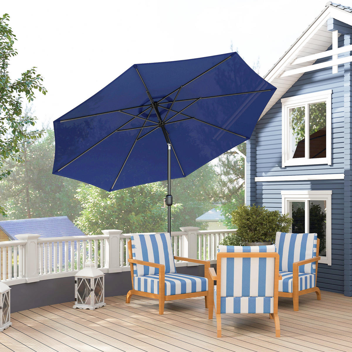 SONNENSCHIRM DE-11395 neigbar, mit Kurbel, Ø 3 m Blau - Blau, Metall (295/295cm) - ComfortXL