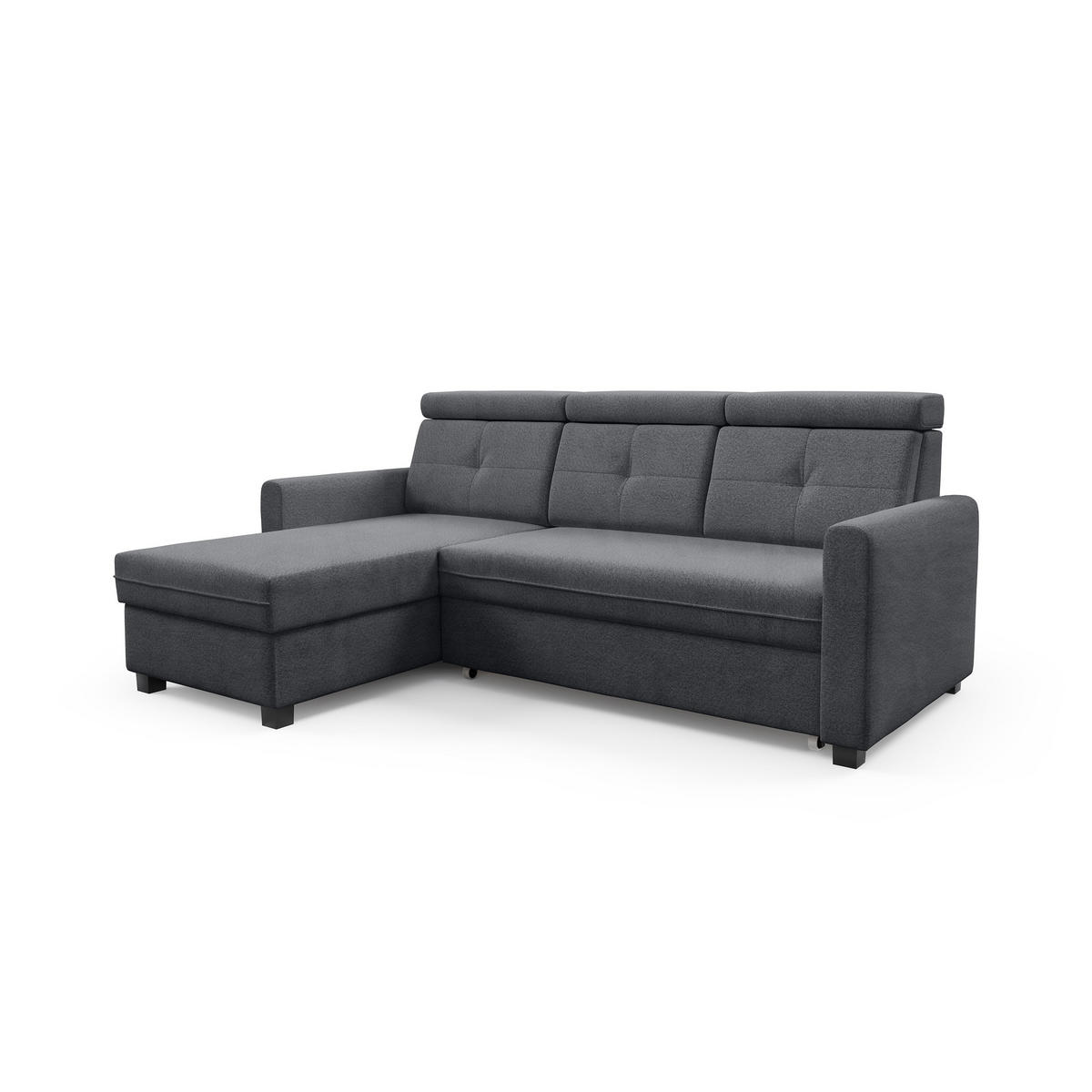 ECKSCHLAFSOFA Milano, Dunkelgrau, links - Dunkelgrau/Schwarz, Textil (217/166cm) - Beautysofa