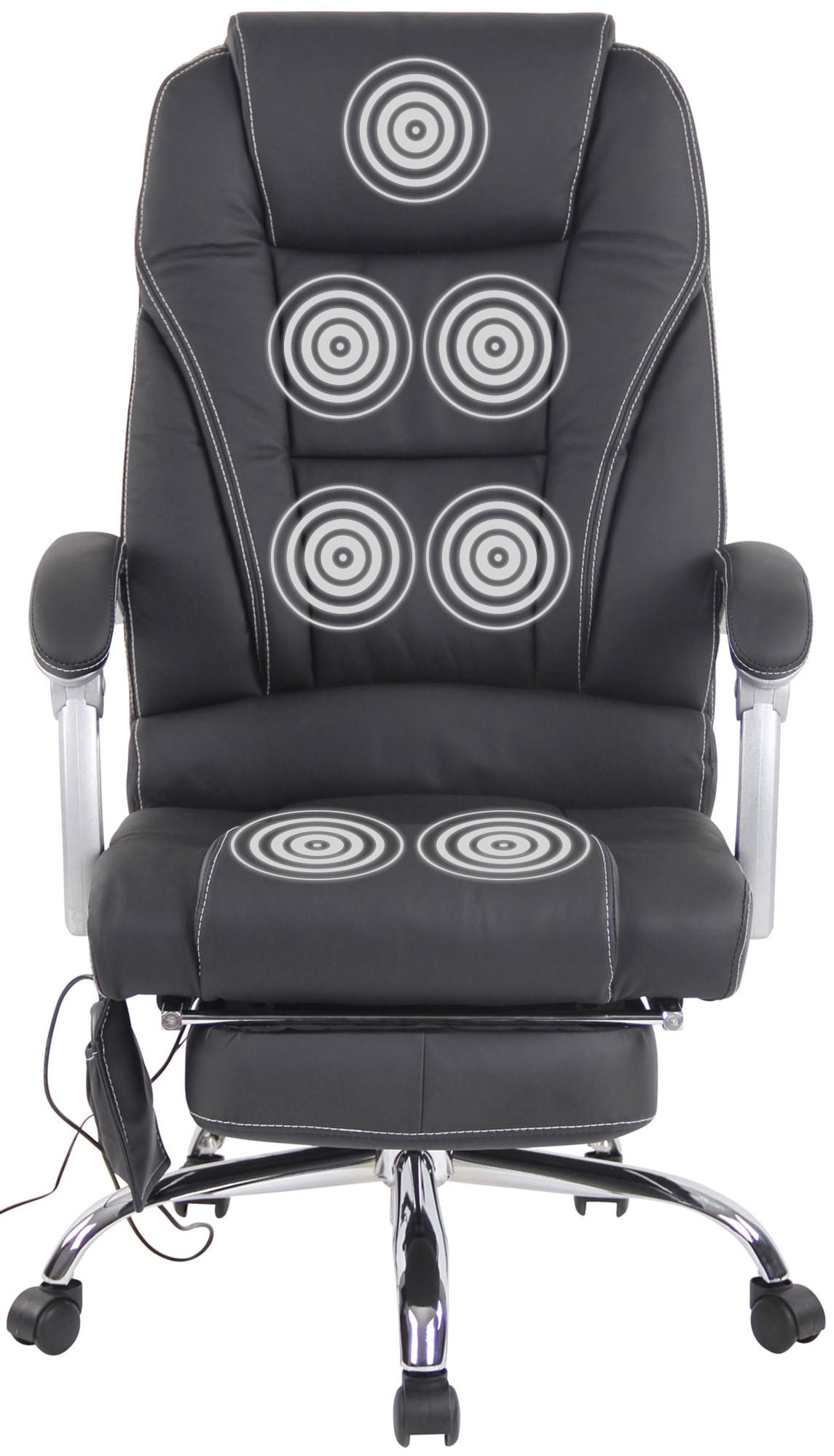 CHEFSESSEL Echtleder Schwarz - Chromfarben/Schwarz, Leder/Metall (69/118/64cm) - CLP