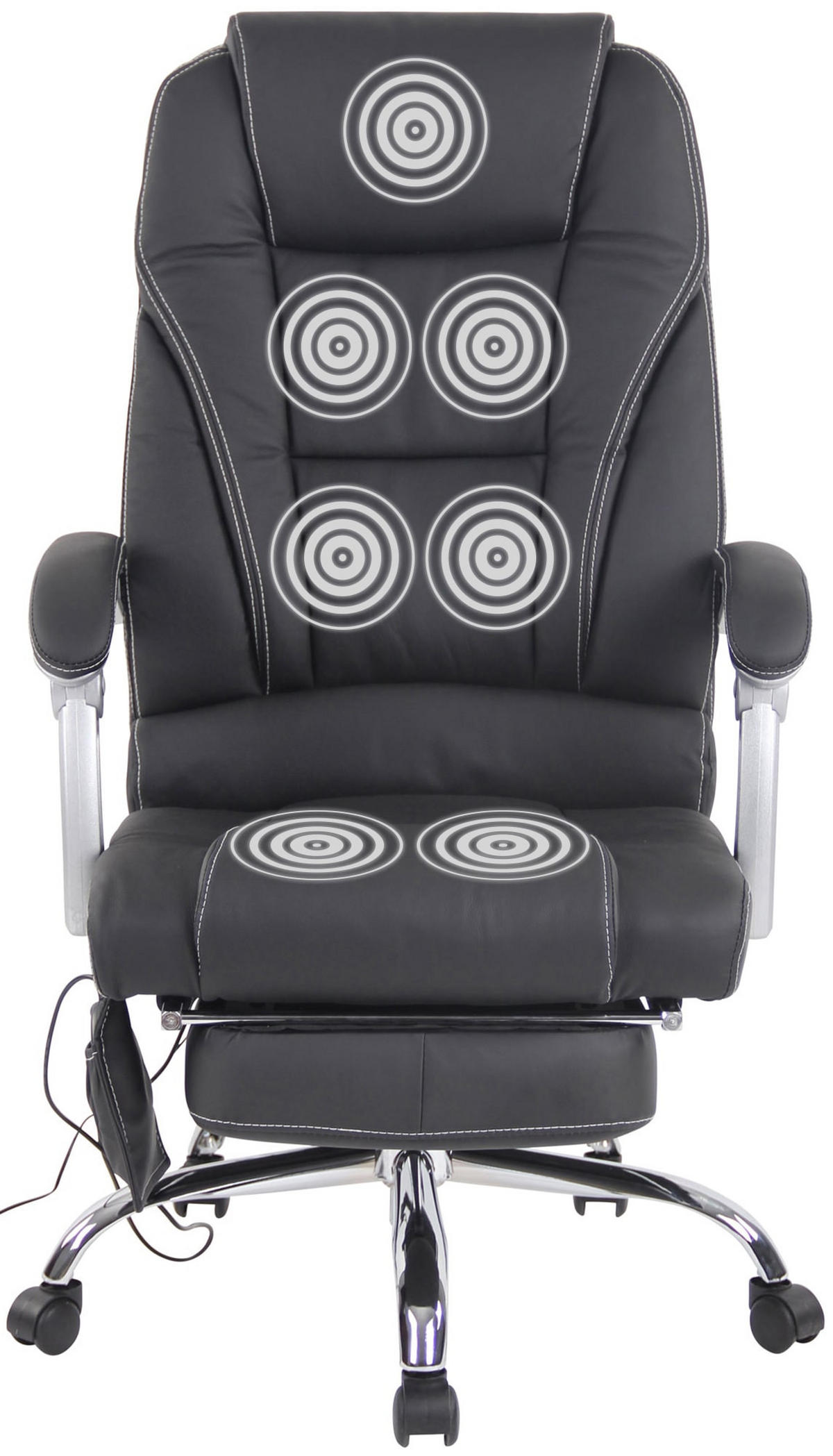 CHEFSESSEL Echtleder Schwarz - Chromfarben/Schwarz, Leder/Metall (69/118/64cm) - CLP