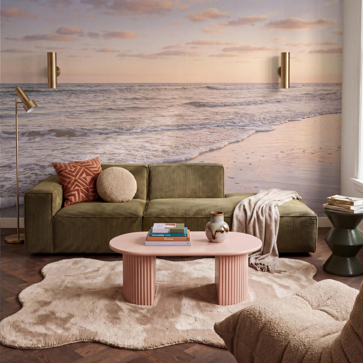 TAPETE - Strand - Brandung - Wolken - 350x240 cm - Hellrosa, Papier (350/240cm) - OnlyWow
