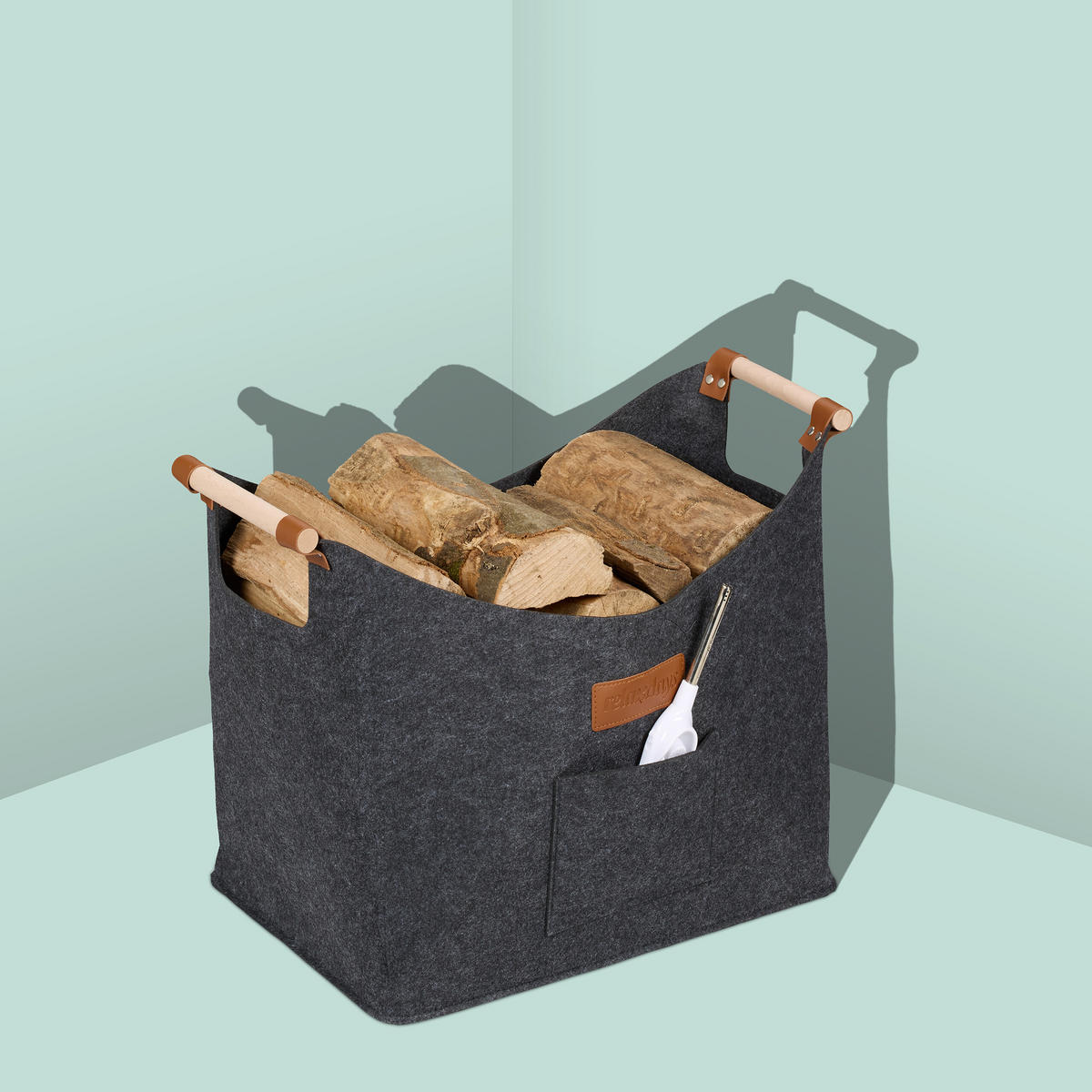 KAMINHOLZKORB - Grau, Holz/Kunststoff (51/40/32cm) - Relaxdays