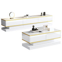 COUCHTISCH Wohnzimmer-Set TV-Schrank 200/40/40 cm + Couchtisch 100/50/38 cm, Hochglanz Weiß/Gold, Spanplatte - Weiß, Holzwerkstoff (100/50/38cm) - EVRYAE