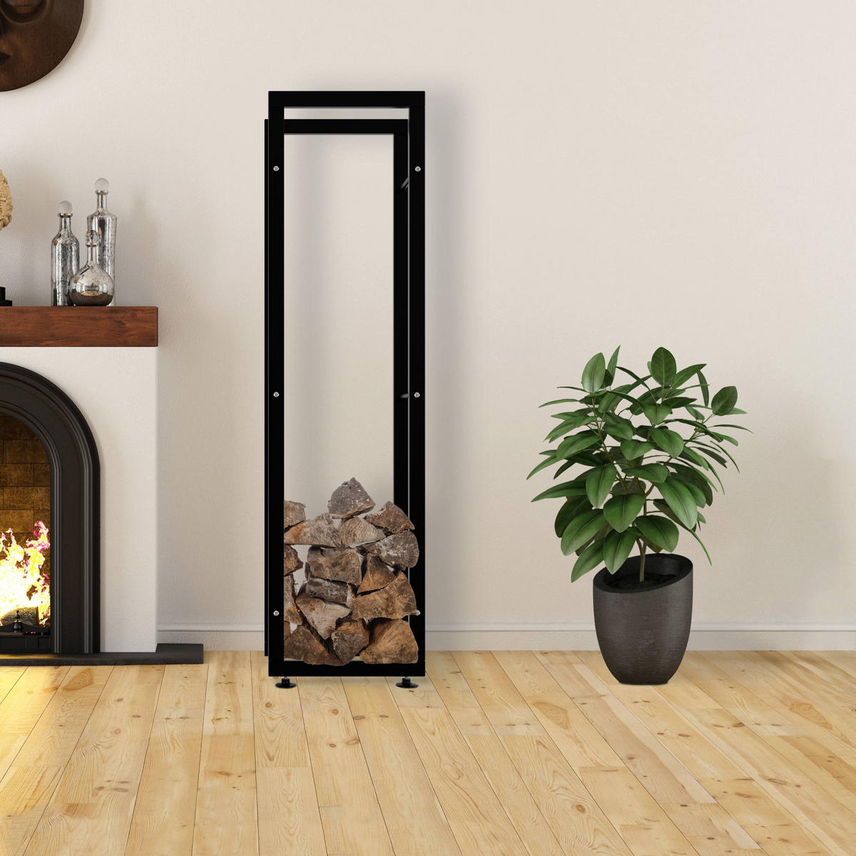 KAMINHOLZREGAL 40/25/150 cm Metall Schwarz - Schwarz, Metall (40/150/25cm) - CLP