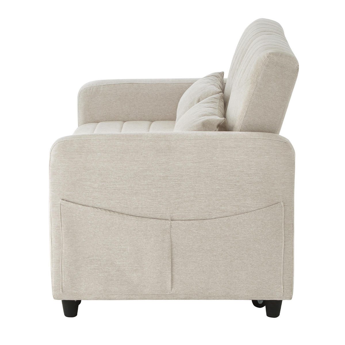 SOFA mit Schlaffunktion Zweisitzer Ausziehbar mit 3-stufig verstellbarer Rückenlehne PU Antik Schwarz 156/100 cm - Beige, Kunststoff (114/82.5/77cm) - OKWISH