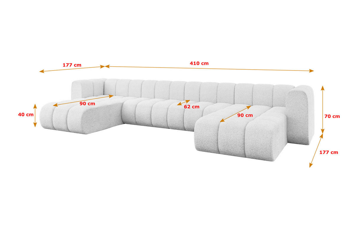 WOHNLANDSCHAFT modulares Sofa Joren-U2 - 410x177x70 cm Weiß - Weiß, Holzwerkstoff/Textil (410/70/177cm) - ALTDECOR