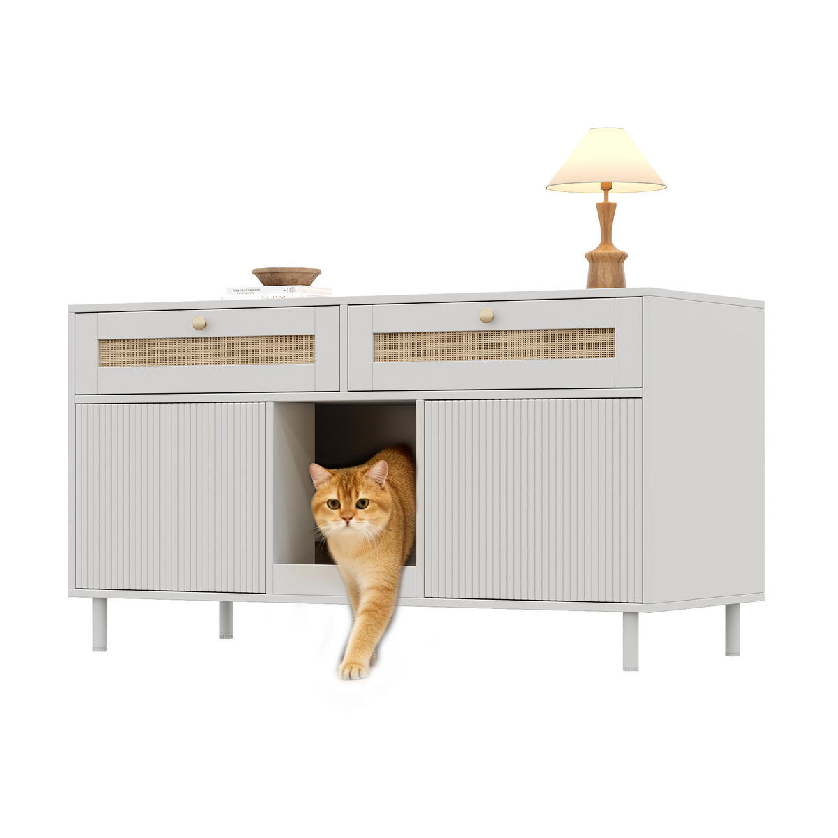 SIDEBOARD Weiß aus MDF 120×50×65cm als Katzentoilettenschrank mit Sandfangmatte und Schublade - Weiß, Holzwerkstoff (50/65/120cm) - Luhomfu