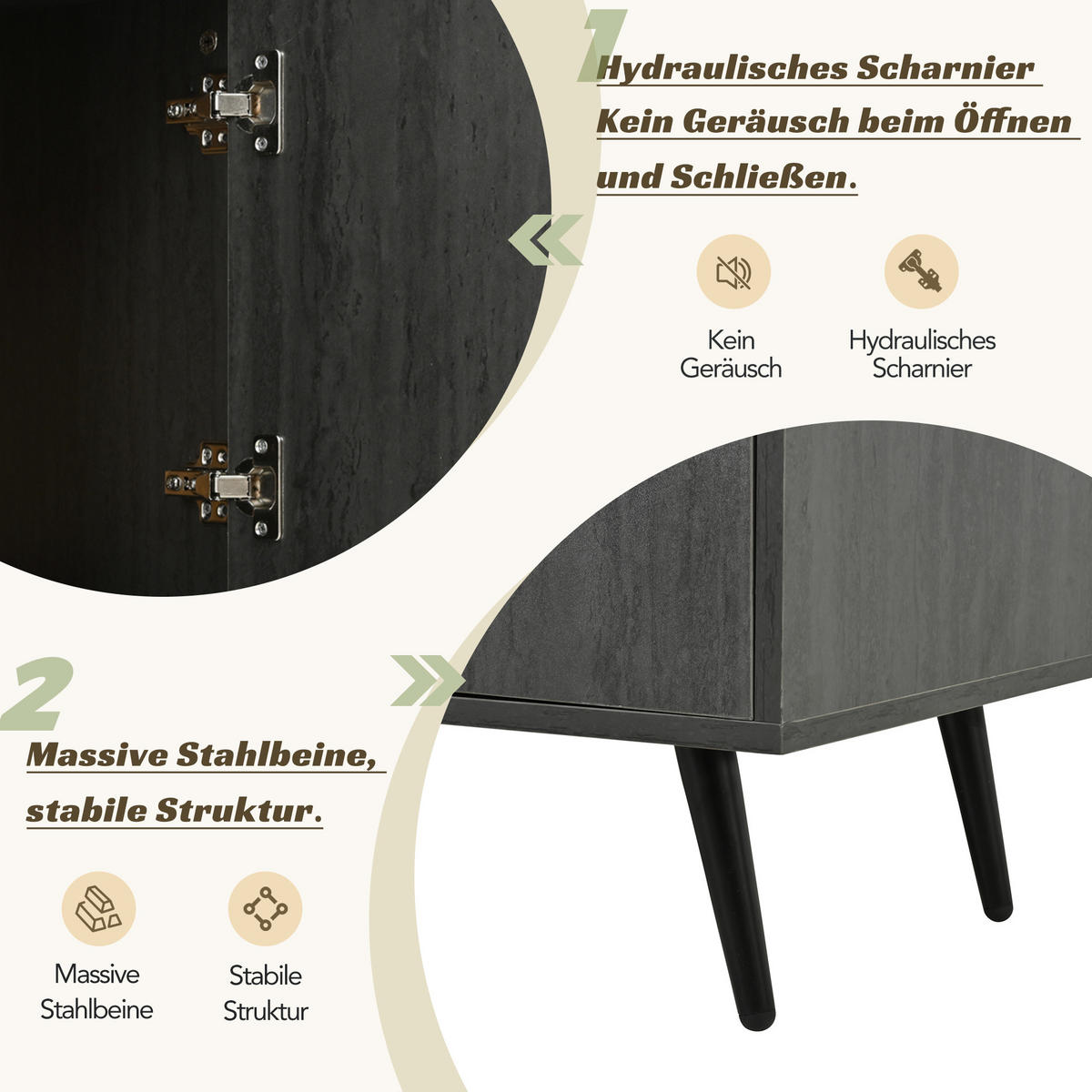 TV-SCHRANK 200x40x55,5 Dunkles Holz Grau 90-Zoll - Grau, Holzwerkstoff (40/55.5/200cm) - FLIEKS