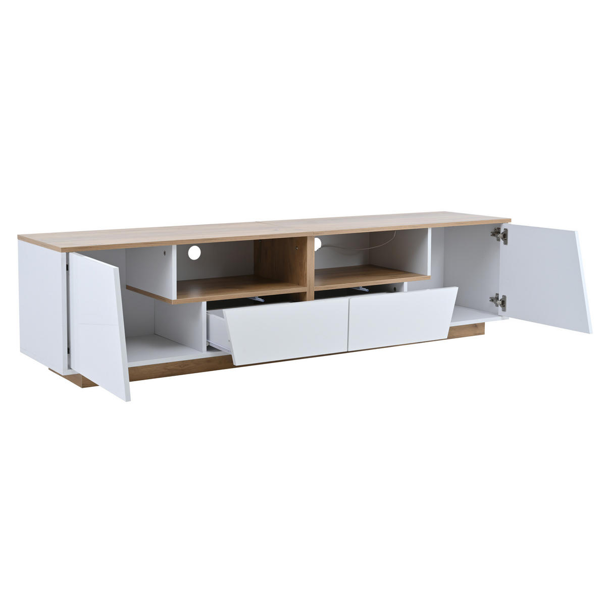 TV-SCHRANK mit LED 180 x 40 x 46 cm Hochglanz Weiß Holzoptik - Weiß, Holzwerkstoff (40/46/180cm) - Beauniv