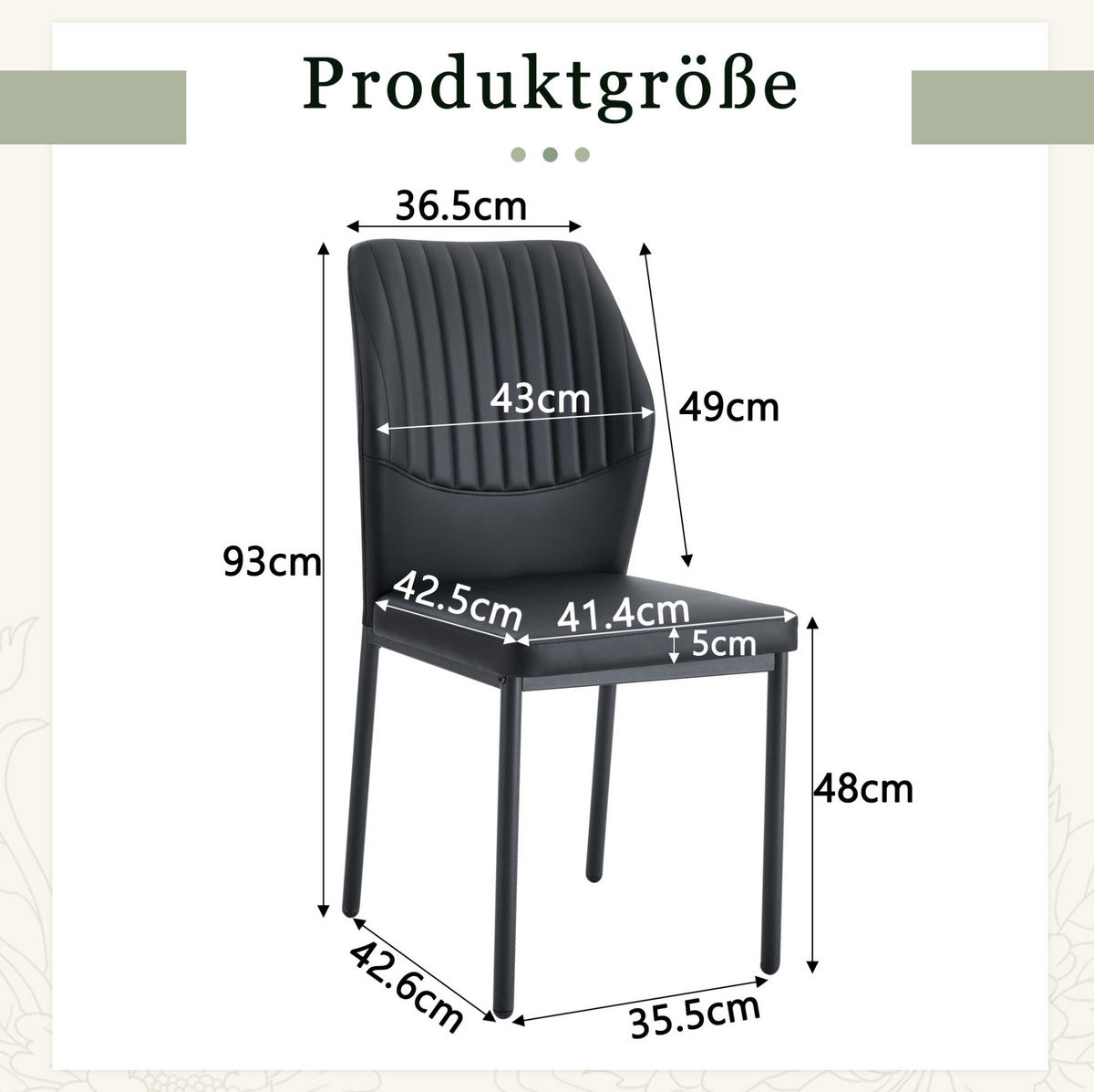 ESSZIMMERSTUHL 4er-Set mit PU-Bezug Schwarz - Schwarz, Metall (42.6/93/43cm) - Meubliv