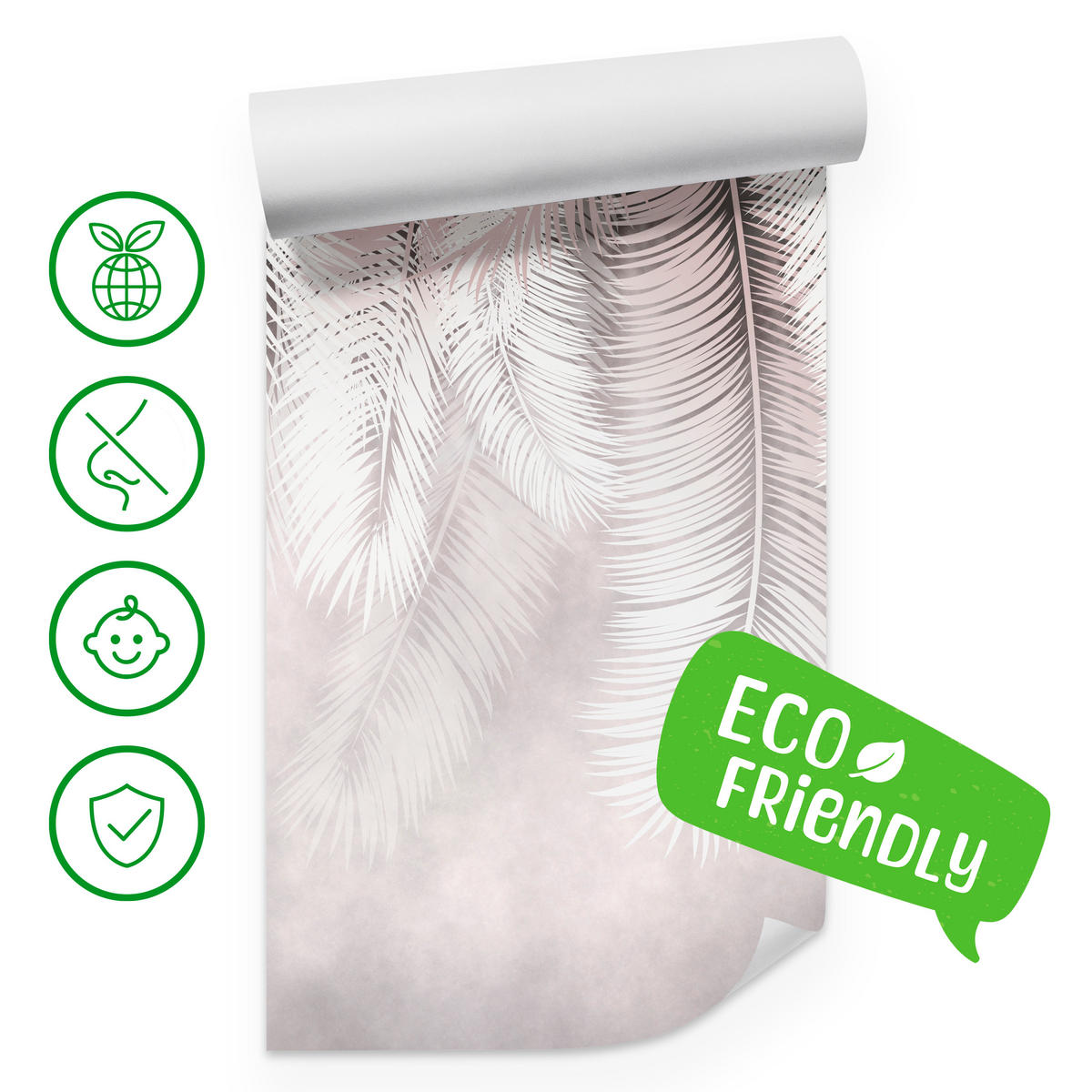 FOTOTAPETE für Esszimmer Große Palmenblätter Boho Beige 250x175 - Violett/Rosa, Papier (250/175cm) - Muralo