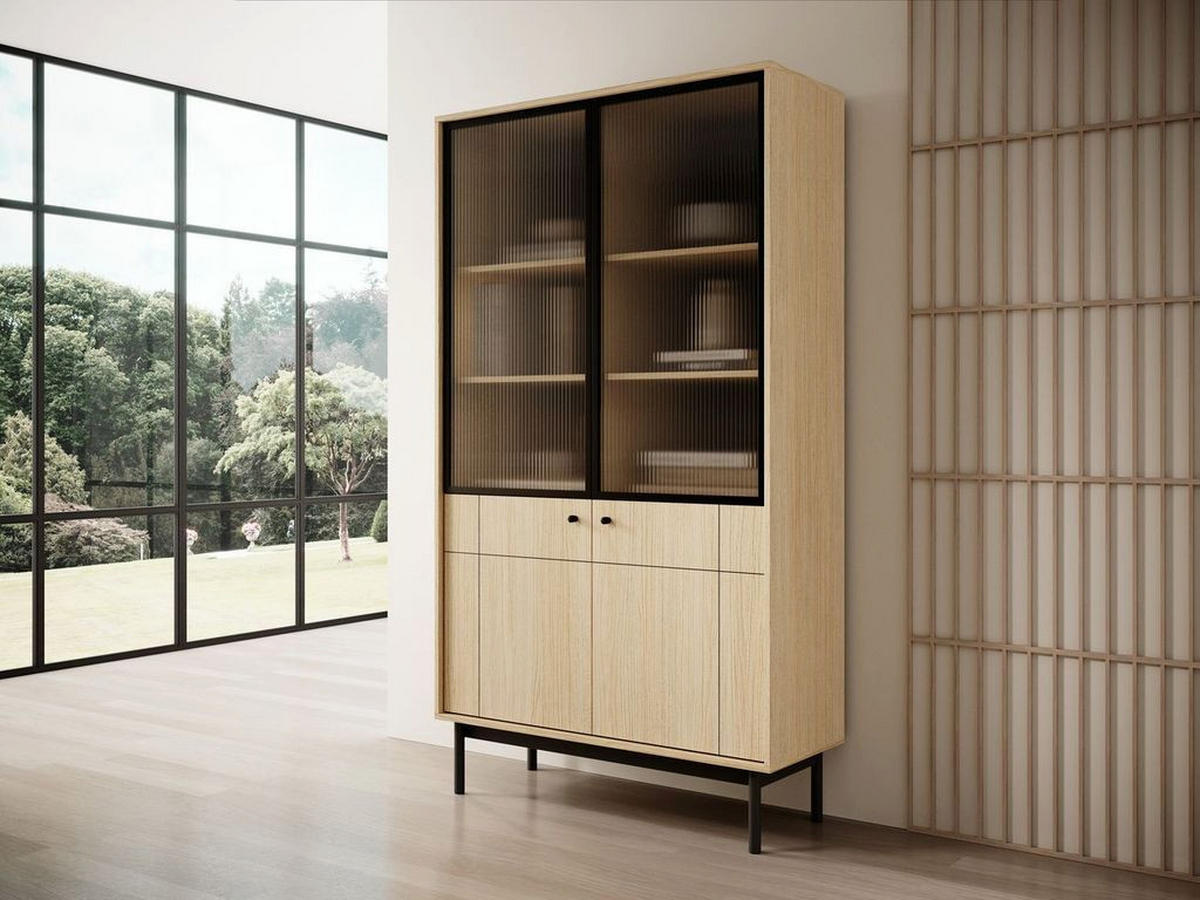 VITRINE – R104 – 104 cm – JAPANDI – Eichefarben - Eichefarben, Holzwerkstoff (103.5/184.6/39cm) - hi-markt