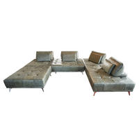 MODULSOFA MIT HOCKER WIOLO Grün Leder - Silberfarben/Grün, Leder (350/83/240cm) - KAWOLA