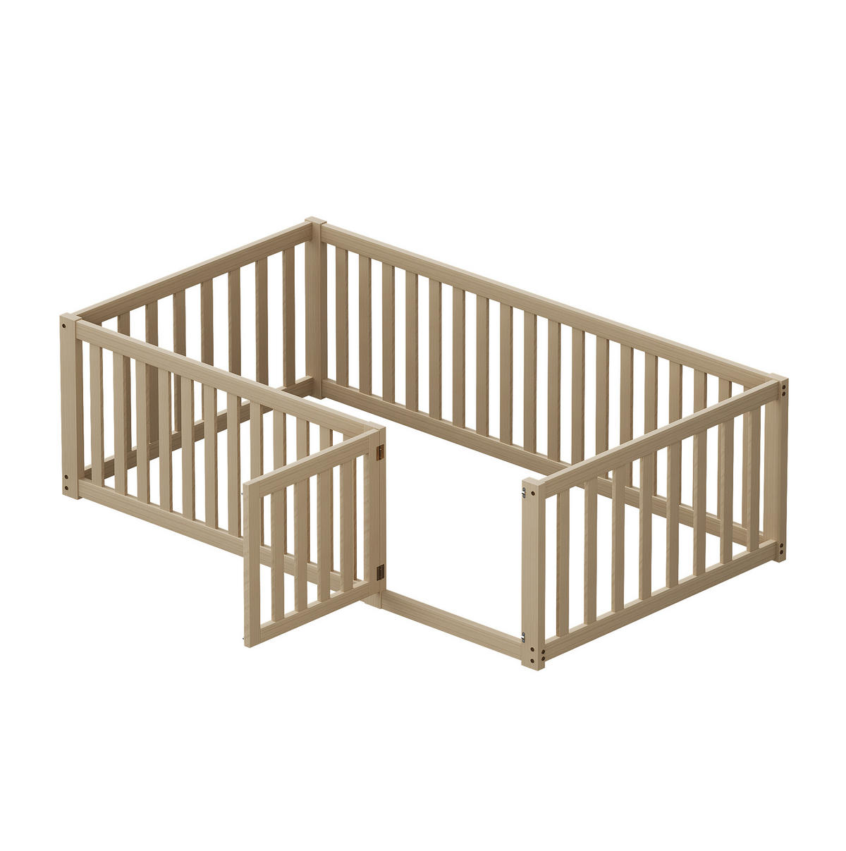 KINDERBETT 90/200 cm aus massivem Kiefernholz mit Zaun und Tür - Naturfarben, Holz (90/200cm) - BEAOK
