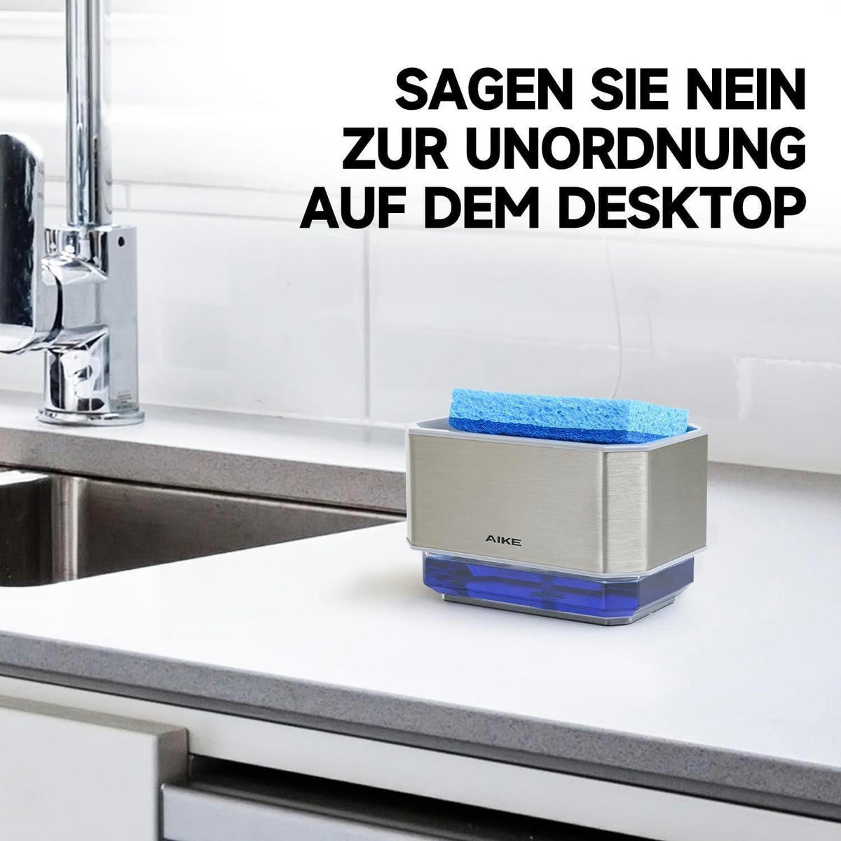 SEIFENSPENDER Küche Edelstahl 240 ml mit Schwamm - Silberfarben, Metall (9.8/14.7/10cm)