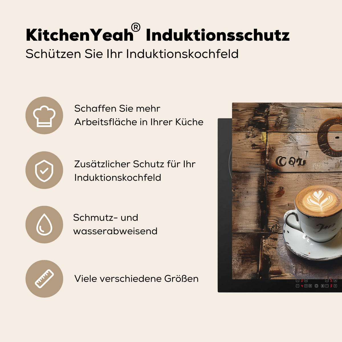 HERDABDECKPLATTE Cafe - Holz - Kaffee - Regale Induktionsschutz 91.2x52 cm - Schwarz, Kunststoff (91.2/52/0.2cm) - MuchoWow