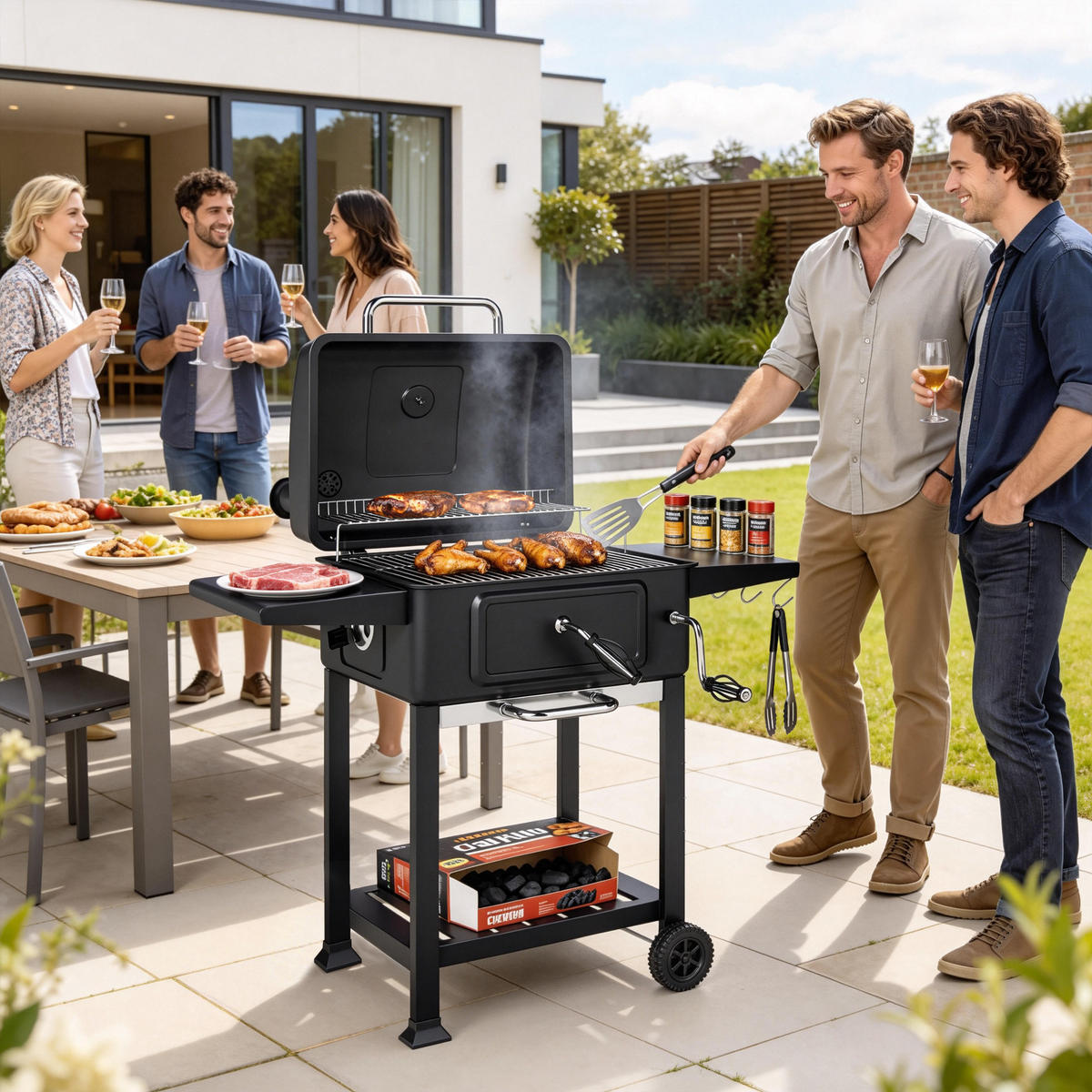 HOLZKOHLEGRILL DE-10297 - Schwarz, Metall (65/115/112cm) - ComfortXL
