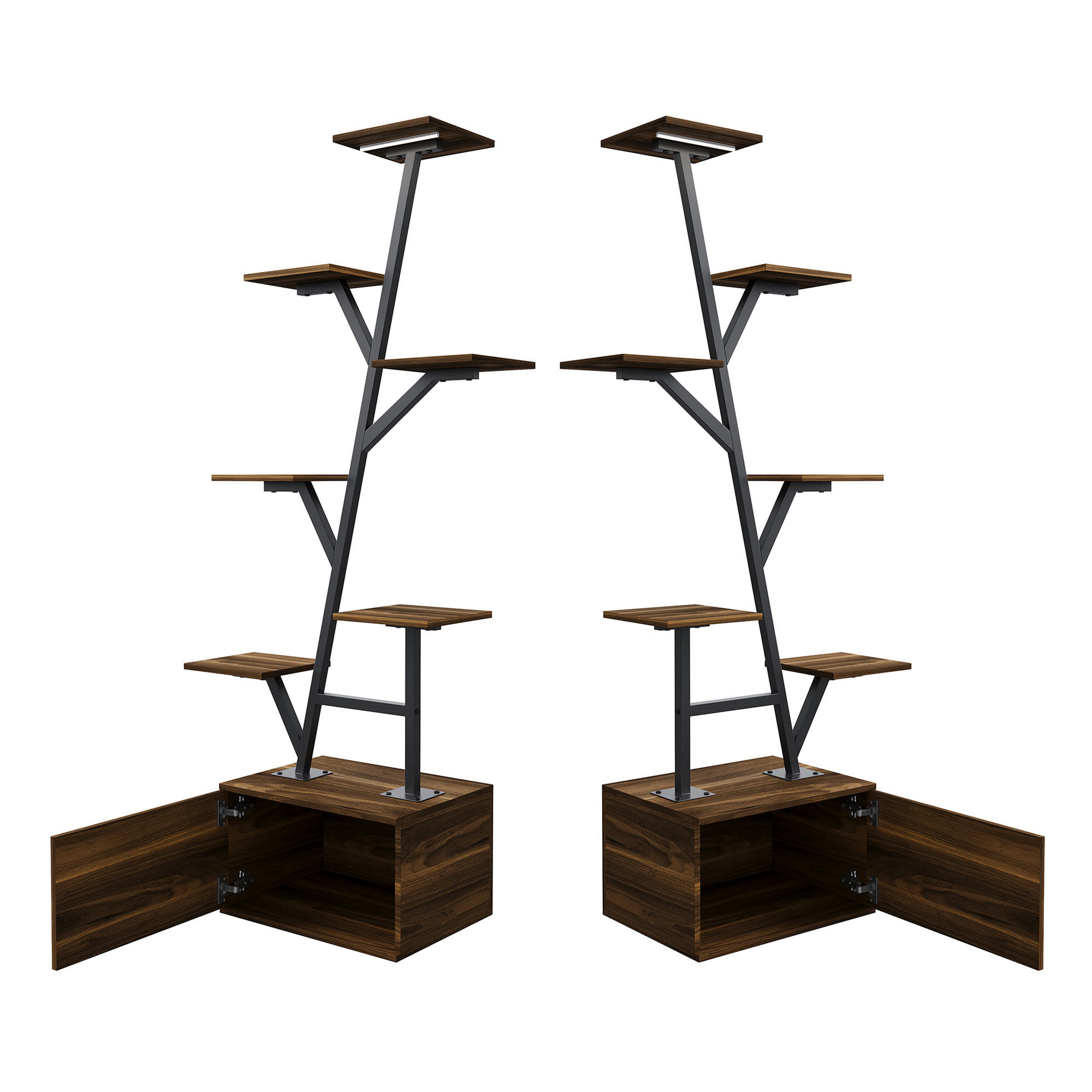 PFLANZENSTÄNDER 2er Set 12 Ebenen LED Wachstumslampe Metall Ecke 140 cm - Braun, Holz (30/140/40cm) - Fortuna Lai