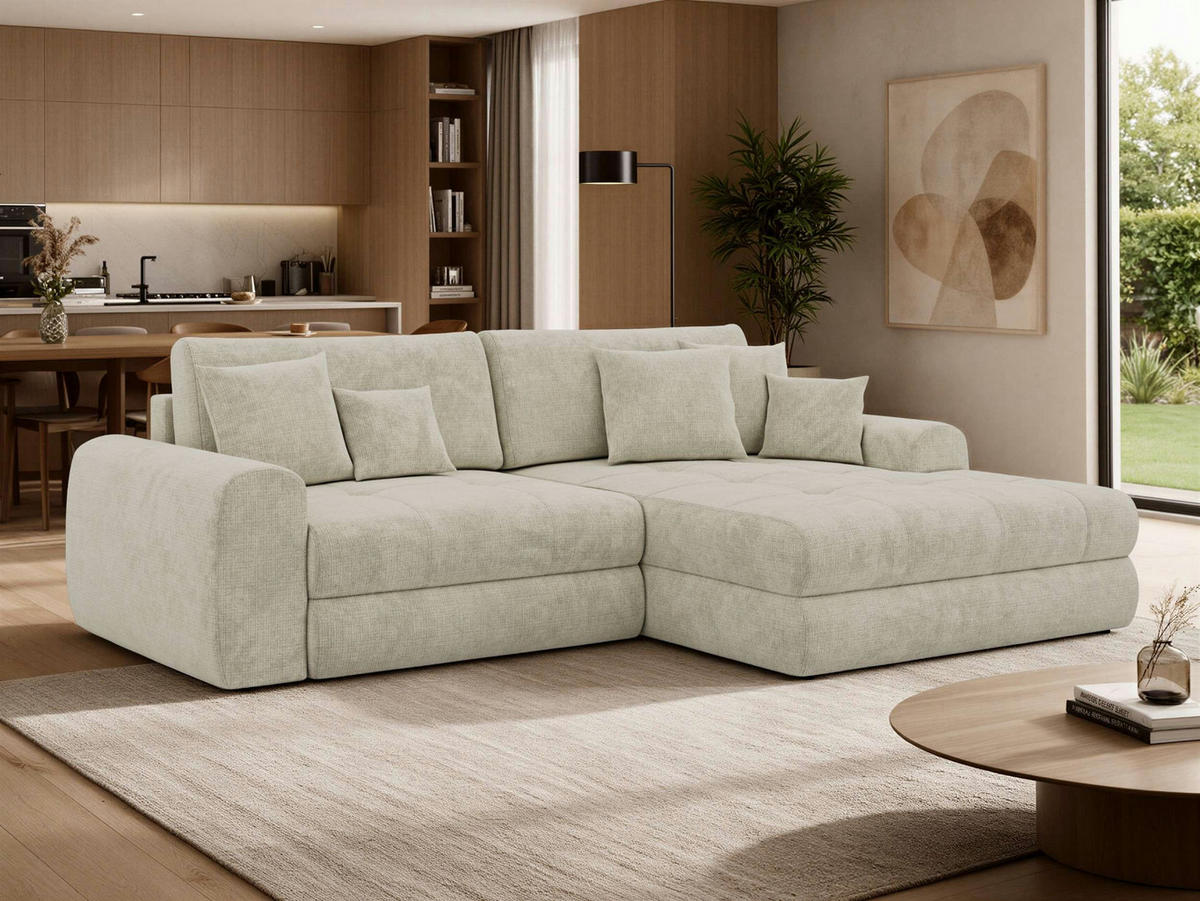 ROHOVÁ SEDAČKA ARELIA L - Krémová Hrubě tkaná žinylka - Vlevo - černá/krémová, textil/plast (292/205cm) - MKS