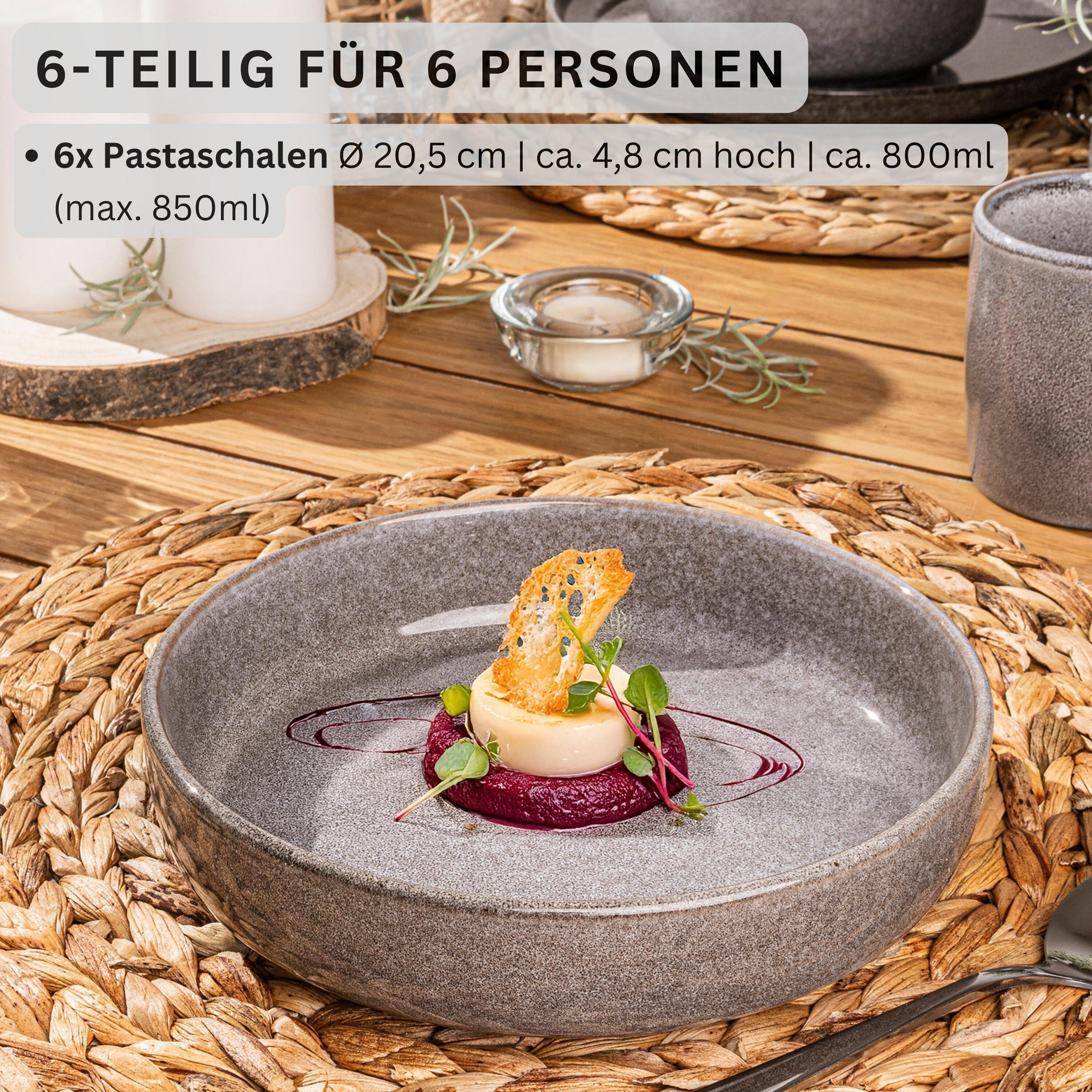 PASTASCHALEN SET KAIRO MONDGRAU - 6 teilig aus Steingut - Dunkelgrau, Keramik (31.5cm) - Sänger