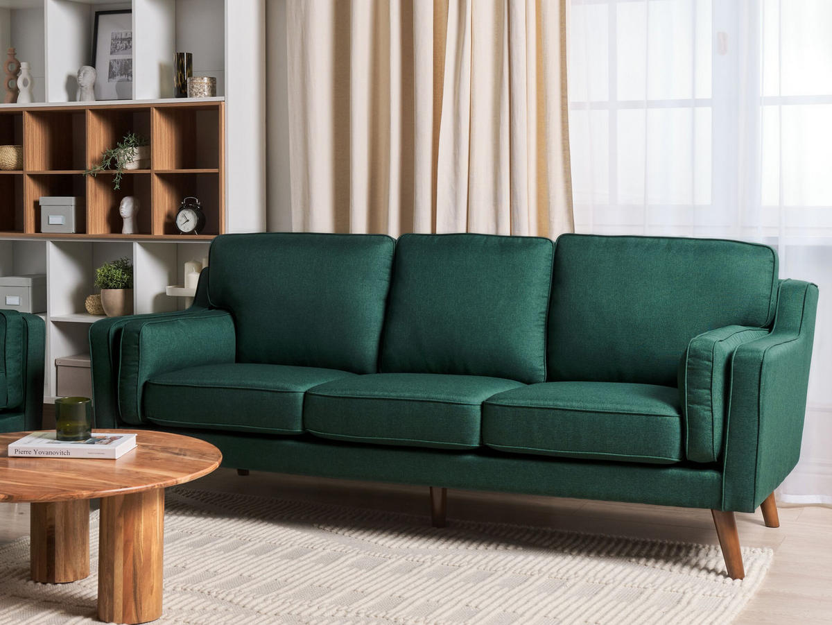 3-SITZER-SOFA dunkelgrün Lokka - Hellbraun/Grün, Textil (204/85/83cm) - Beliani