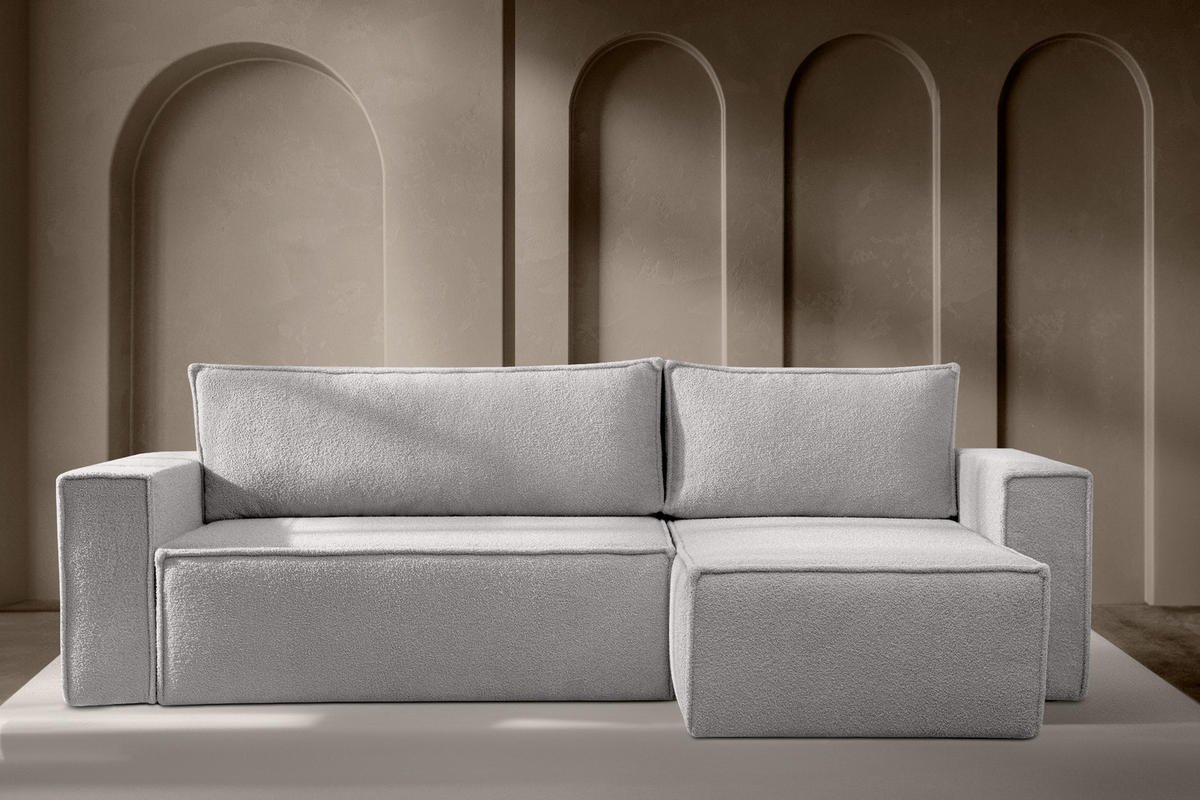 ECKSCHLAFSOFA-LINKS/RECHTS NAPI II in Pet Friendly Stoff, aschfahl - Hellgrau/Grau, Textil (262/148cm) - KONSIMO®