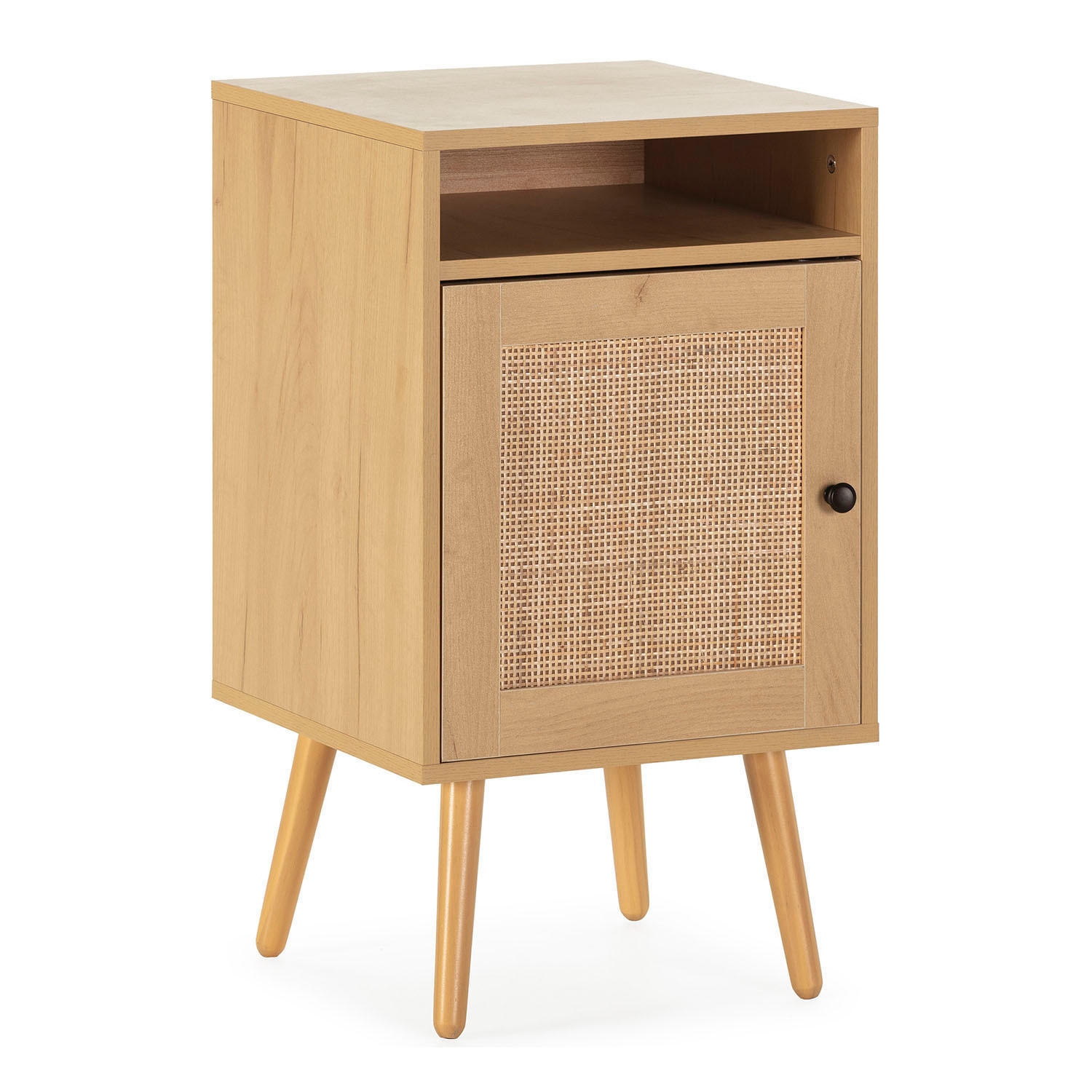 NACHTTISCH Bella 1 Tür in Eichenfarbe, natürliches Rattan - Eichefarben, Holz/Holzwerkstoff (40/70/39cm) - VS Venta-stock