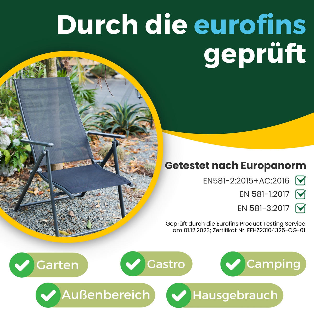 GARTENSTUHL ARUBA, faltbar, 4er Set - Anthrazit, Metall (57/106/68cm) - Albatros