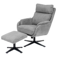 RELAXSESSEL mit Hocker - Schwarz/Grau, Textil/Metall (74/102/89cm) - home24