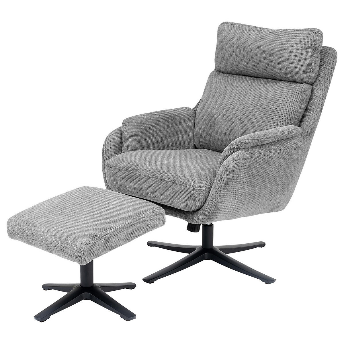 RELAXSESSEL mit Hocker - Schwarz/Grau, Textil/Metall (74/102/89cm) - home24