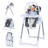 BABYSTUHL mit Spielbügel & Rollen dunkelgrau - Dunkelgrau, Metall (72/90.5/54cm) - COSTWAY