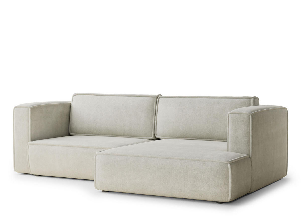 ECKSOFA MIT SCHLAFFUNKTION Velto Creme Webstoff - Creme/Schwarz, Holz/Holzwerkstoff (250/152cm) - Maison de Reve