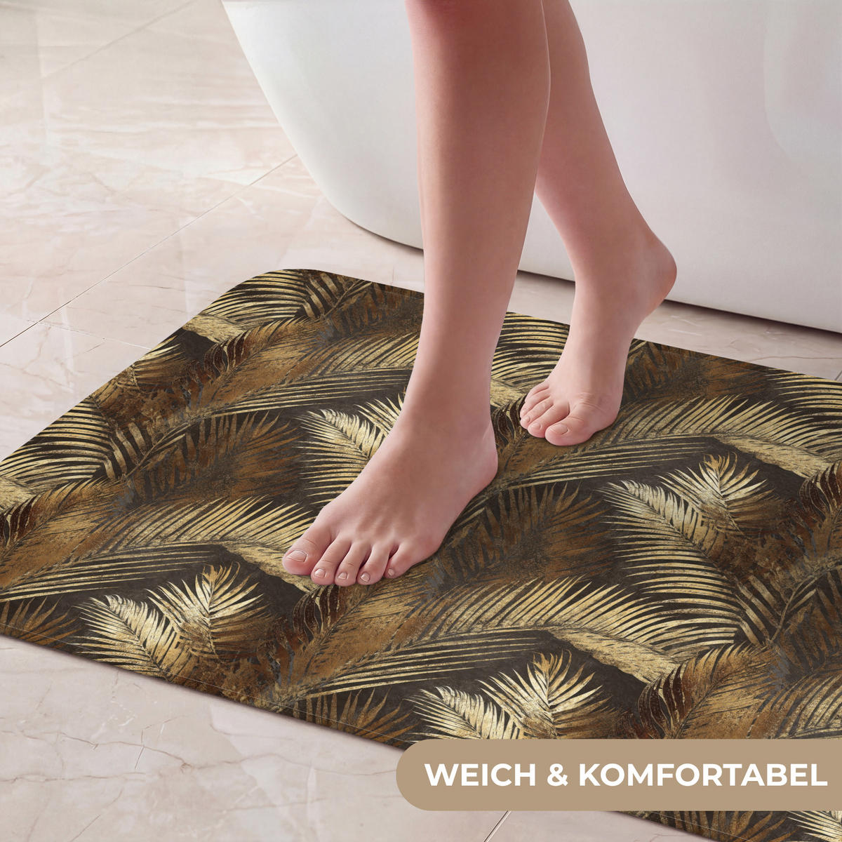 KOUPELNOVÁ PŘEDLOŽKA Tropical - Listy - zlaté 80x50 cm - zlatá, textil/plast (80/50cm)