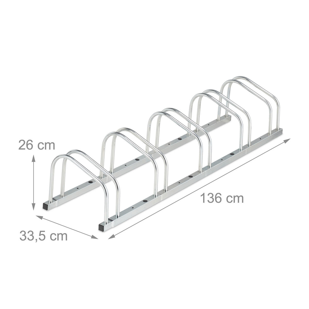 FAHRRADSTÄNDER Silber verzinkter Stahl für 5 Fahrräder - Silberfarben, Metall (136/26/33.5cm) - Relaxdays
