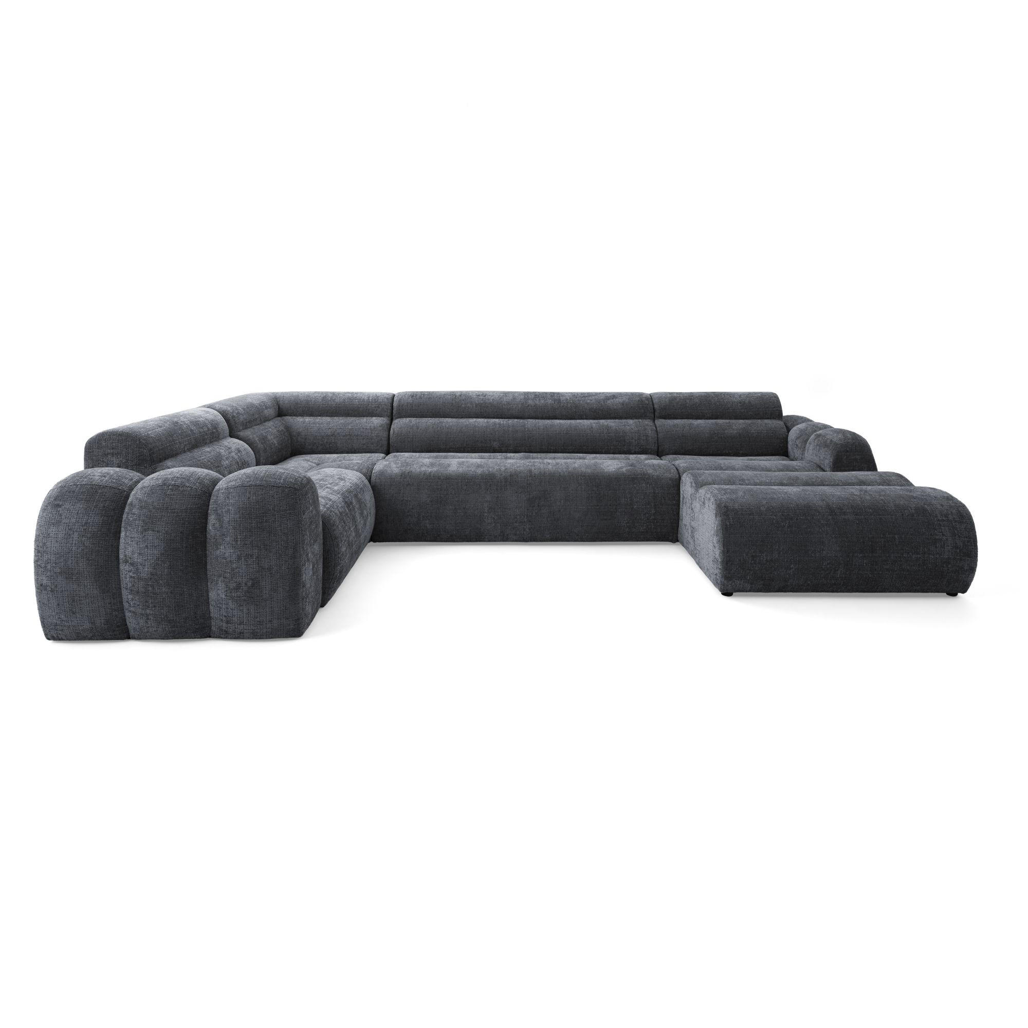 6-SITZER modulares Wohnlandschaft U XXL VEER SET 3 Links, 368 x 200 cm, Chenille Webstoff Dunkelgrau - Dunkelgrau/Schwarz, Holz/Kunststoff (368/75/200cm) - Muffo