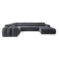 6-SITZER modulares Wohnlandschaft U XXL VEER SET 3 Links, 368 x 200 cm, Chenille Webstoff Dunkelgrau - Dunkelgrau/Schwarz, Holz/Kunststoff (368/75/200cm) - Muffo