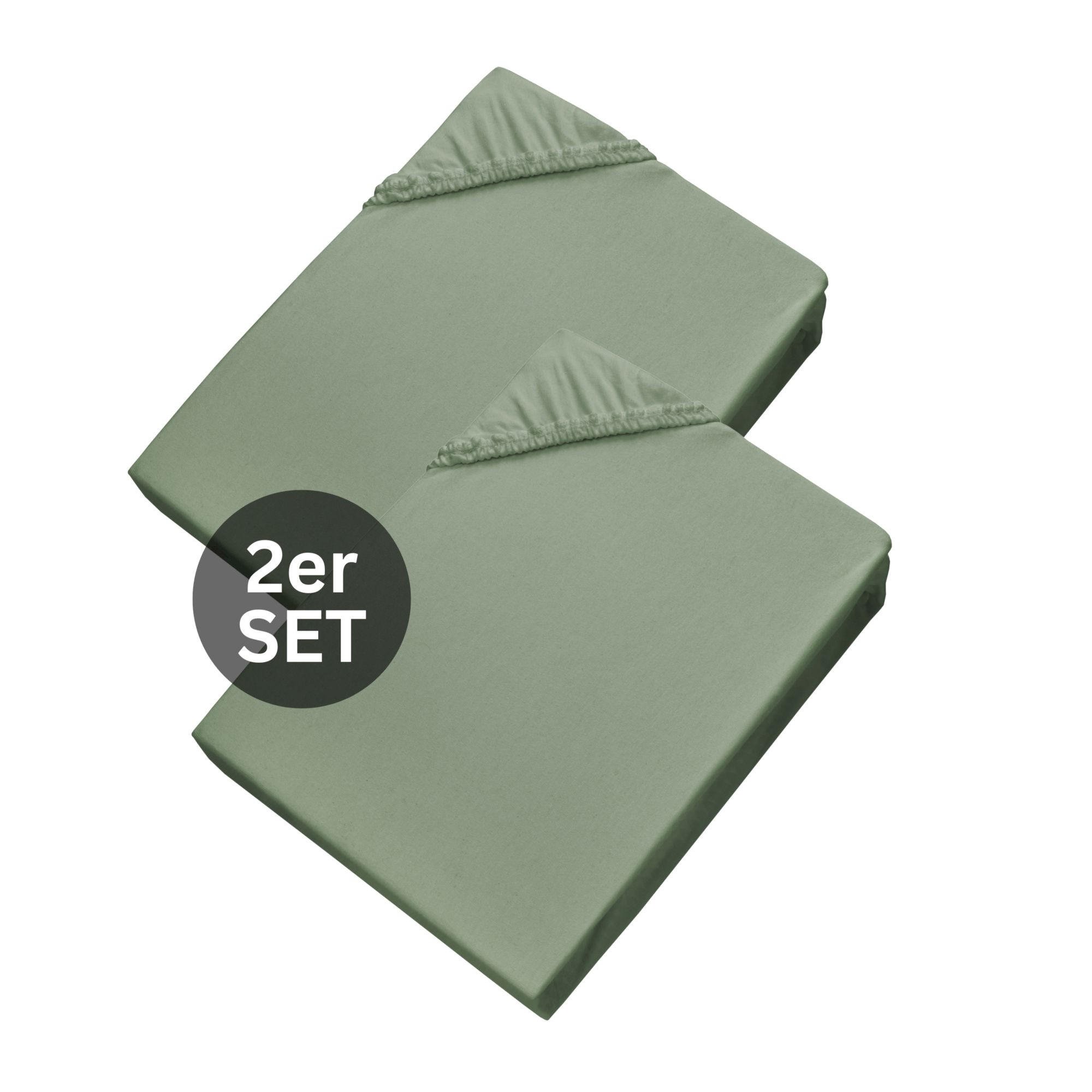 SPANNBETTLAKEN BASIC 2er Set - Salbeigrün, Textil (150/200cm) - Schöner Wohnen