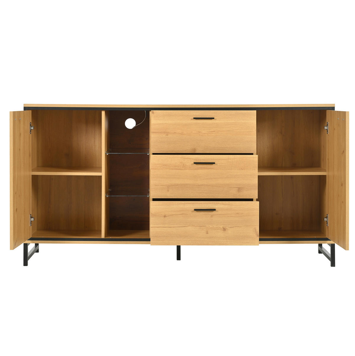 SIDEBOARD 160/40/85 cm aus Holzwerkstoff mit LED-Beleuchtung Natur/Schwarz - Naturfarben, Holzwerkstoff (160/85/40cm) - Modenvie