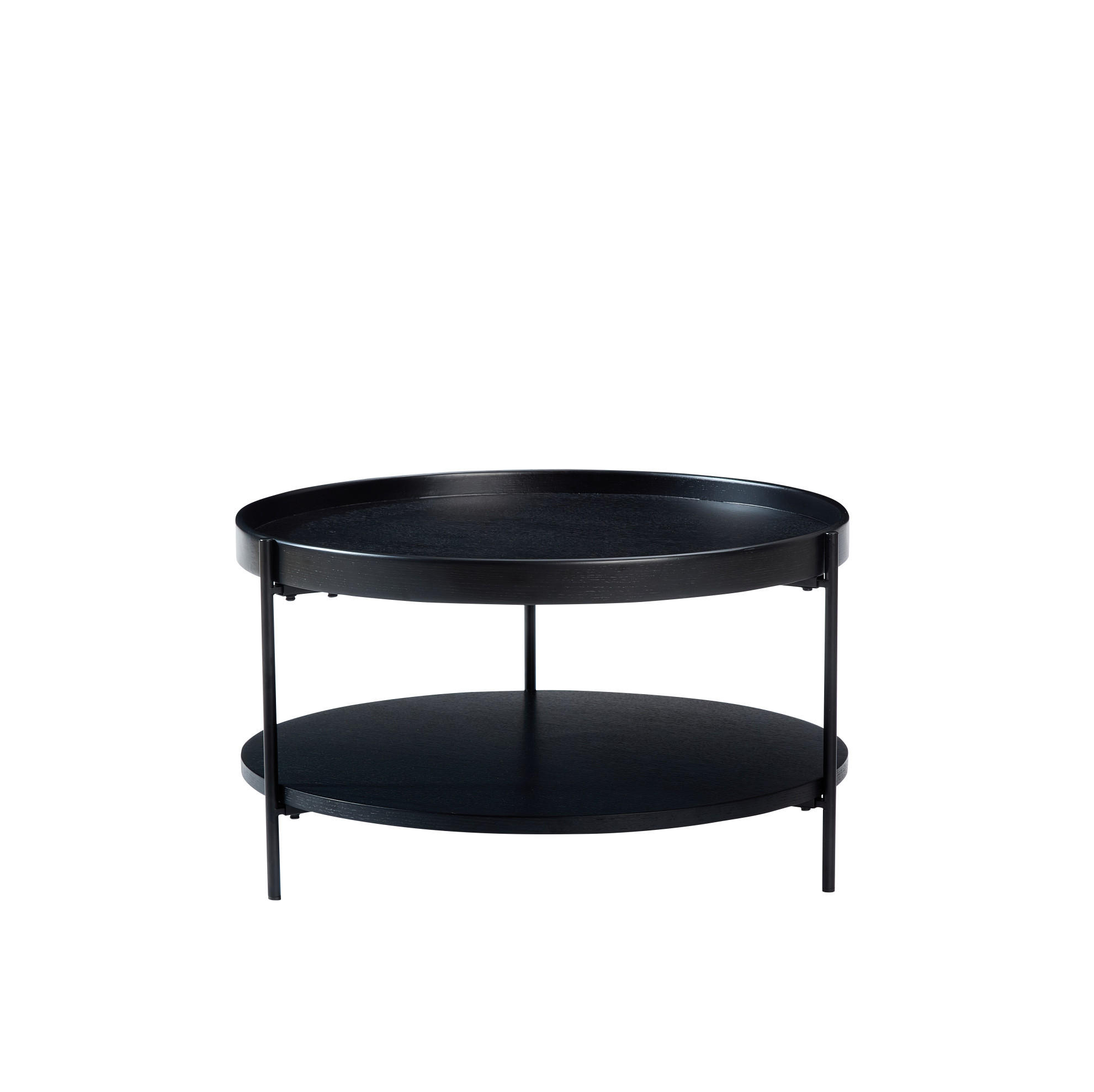 COUCHTISCH 69/69/38 cm schwarz aus Massivholz und MDF mit 2 Ebenen - Schwarz, Holzwerkstoff (69/69/38cm) - OKMYHOME