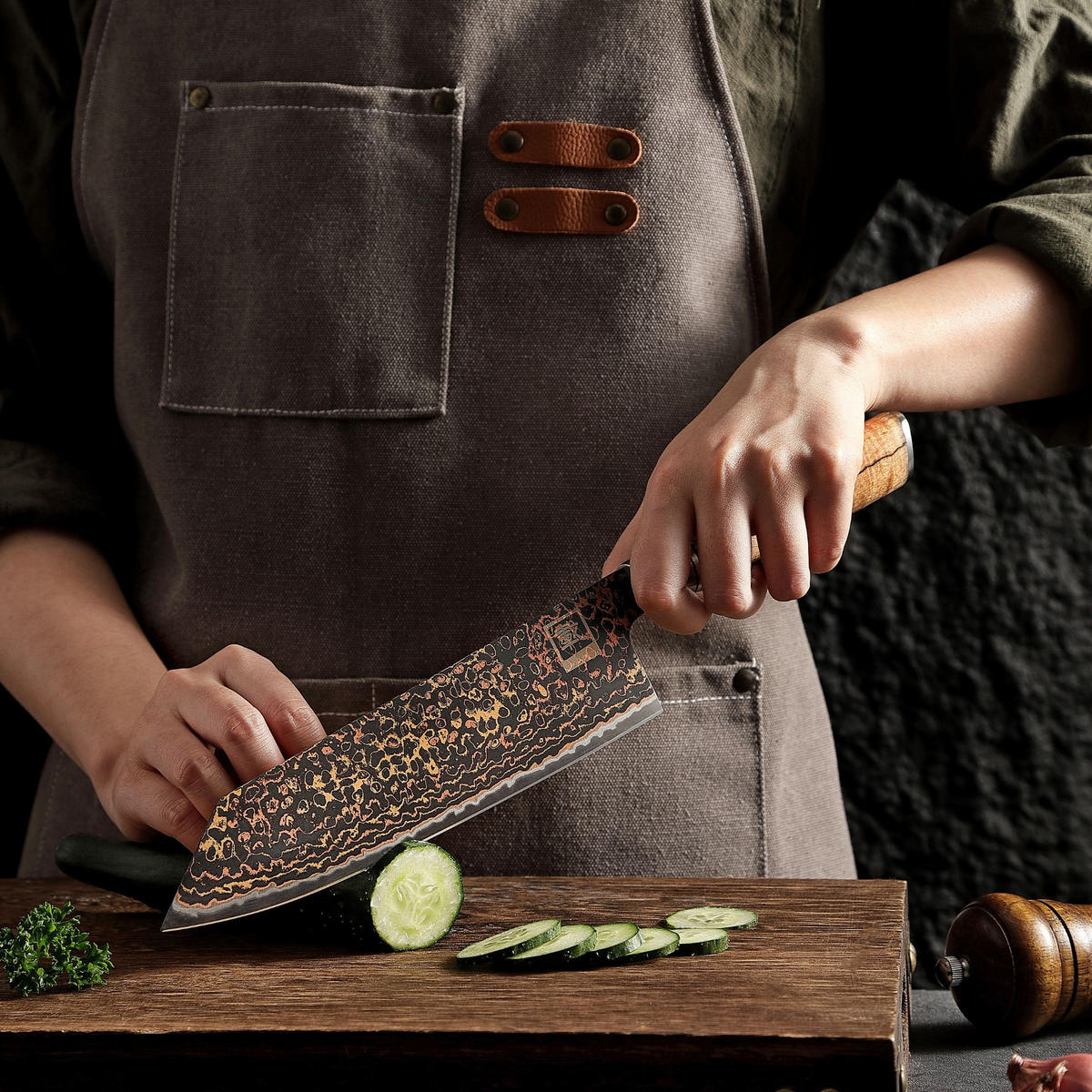 KIRITSUKE Messer BlackMagma Damast - Schwarz, Metall (35cm) - Zayiko