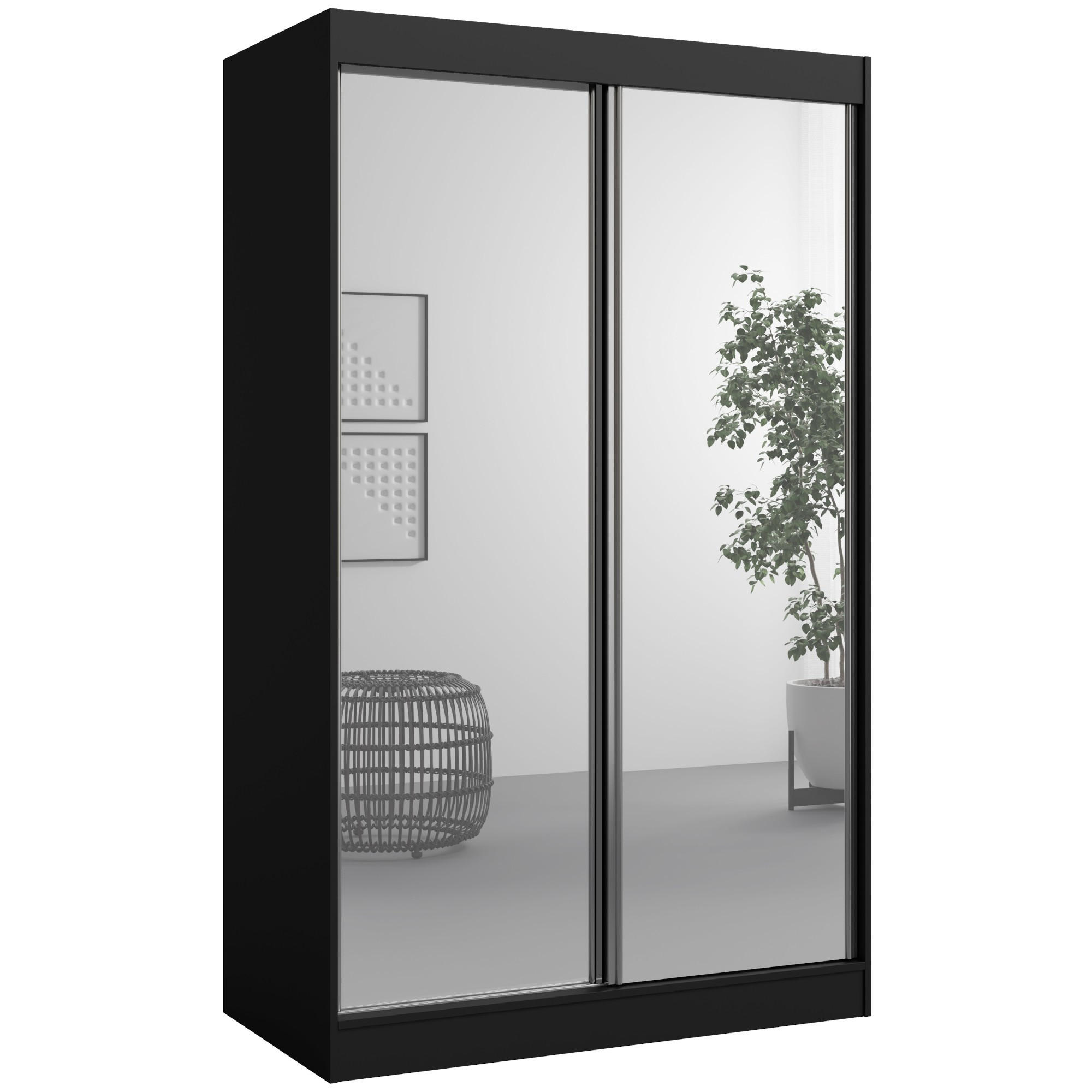 SCHIEBETÜRENSCHRANK mit Spiegel Como 2D2L 120 Schwarz - Silberfarben/Schwarz, Holzwerkstoff/Metall (120/201/65cm) - mzm24