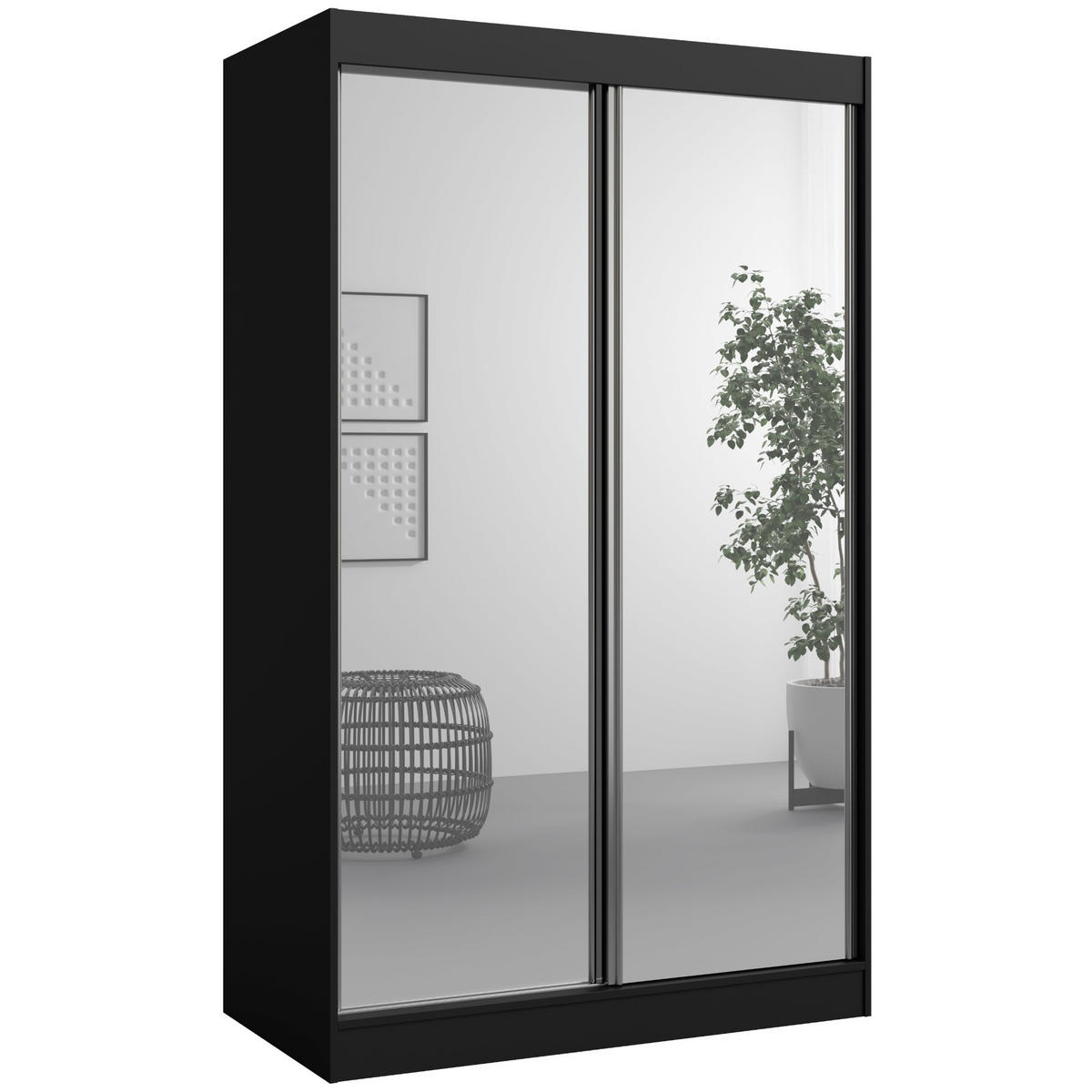 SCHIEBETÜRENSCHRANK mit Spiegel Como 2D2L 120 Schwarz - Silberfarben/Schwarz, Holzwerkstoff/Metall (120/201/65cm) - mzm24