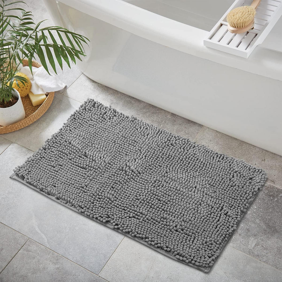 DUSCHMATTE – 40 x 60 cm – Hellgrau – Chenille-Material - Hellgrau, Textil (30/25cm)