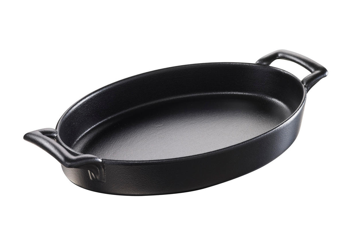 AUFLAUFFORM 100 cl OVAL MIT GRIFFEN Gusseisenoptik - Schwarz, Keramik (28/19/4.5cm) - Revol Porcelaine France