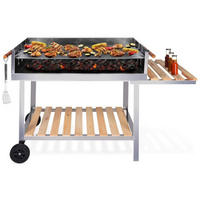 HOLZKOHLEGRILL COLLECTION, BBQ, Edelstahl, Grillwagen, 100x60 cm, Holztisch, verchromte Grillroste, höhenverstellbar, Ablagefächer, Garten - Silberfarben/Schwarz, Metall (100/85/56cm) - BBQ Collection